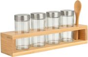 Σετ Μπαχαρικών Με 4 Γυάλινα Δοχεία Σε Βάση&Κουταλάκι Bamboo Essentials 30x6x9,5εκ. Estia