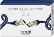 IN-AKUSTIK PREMIUM 1080P HDMI CABLE WITH ETHERNET GOLD-PLATED 10M BLUE/SILVER