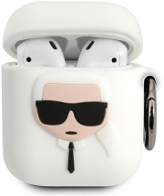 KARL LAGERFELD COVER KARL HEAD FOR APPLE AIRPODS GEN 1 / APPLE AIRPODS GEN 2 WHITE KLACCSILKHWH