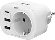 HAMA 223342 4-WAY MULTI-ADAPTER FOR SOCKET, 1 USB-C PD, 2 USB-A, 1 EARTHED CONTACT, 20W
