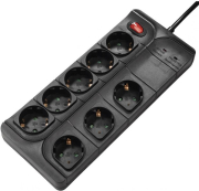 HAMA 137263 POWER STRIP, 8-WAY, WITH OVERVOLTAGE PROTECTION, 1.5 M, BLACK