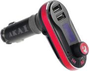 AKAI FMT-66B BLUETOOTH CAR FM TRANSMITTER HANDS FREE AND CHARGER RED