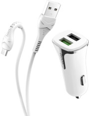 HOCO CAR CHARGER UNIVERSE DOUBLE PORT QC3.0 WITH CABLE MICRO Z31 WHITE