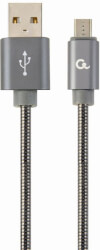 CABLEXPERT CC-USB2S-AMMBM-2M-BG PREMIUM SPIRAL METAL MICRO-USB CHARGING/DATA CABLE 2M METALLIC GREY