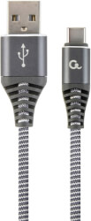 CABLEXPERT CC-USB2B-AMCM-1M-WB2 COTTON BRAIDED CHARGING CABLE USB TYPE-C GREY/WHITE 1 M