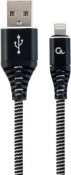 CABLEXPERT CC-USB2B-AMLM-2M-BW PREMIUM COTTON BRAIDED 8-PIN CHARGING CABLE BLACK/WHITE 2 M