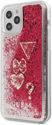 GUESS IPHONE 12 / IPHONE 12 PRO 6,1 GUHCP12MGLHFLRA RASPBERRY HARD BACK COVER CASE GLITTER CHARMS