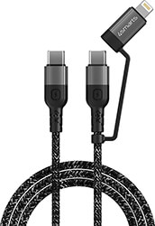 4SMARTS USB-C TO USB-C AND LIGHTNING CABLE COMBOCORD CL 1.5M FABRIC MONOCHROME