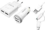 LOGILINK PA0137 USB CHARGER SET 1X CAR CHARGER & 1X USB CHARGER 2 PORTS