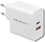 QOLTEC CHARGER 63W 5-20V 1.5-3A USB TYPE C PD USB QC 3.0 WHITE