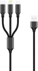 FOREVER 3IN1 CABLE USB – LIGHTNING + USB-C + MICROUSB 1,0 M 2A BLACK
