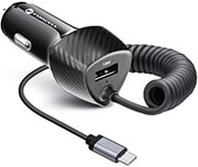 FORCELL CARBON CAR CHARGER USB QC 3.0 18W + CABLE FOR TYPE C 3.0 PD20W CC50-1AC BLACK (TOTAL 38W)