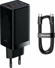 BASEUS GAN PRO QUICK CHARGER 2X TYPE-C +USB 65W + CABLE TYPE-C 100W 1M BLACK