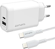 4SMARTS WALL CHARGER VOLTPLUG 45W GAN USB-C TO USB-C CABLE 1.8M WHITE