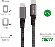 4SMARTS USB-C TO USB-C CABLE PREMIUM CORD 100WATT 1.5M BLACK