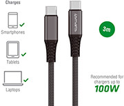 4SMARTS USB-C TO USB-C CABLE PREMIUM CORD 100W 3M BLACK