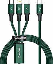 BASEUS RAPID SERIES BRAIDED USB-C TO LIGHTNING + TYPE-C + MICRO USB CABLE GREEN 20W 1.5M