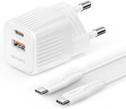 4SMARTS WALL CHARGER VOLTPLUG DUOS MINI PD 20W 2X USB + CABLE USB-TYPE-C 1.5M WHITE