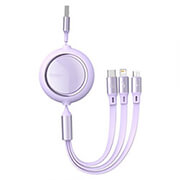 BASEUS BRIGHT MIRROR 3 RETRACTABLE TYPE-C 3-IN-1 CABLE MICRO+ USB-C + LIGHTNING 66W 3.5A 1.2M PURPL
