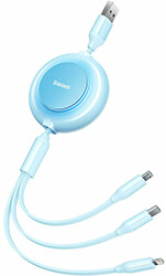BASEUS BRIGHT MIRROR 2 RETRACTABLE TYPE-C 3-IN-1 CABLE MICRO+ USB-C + LIGHTNING 3.5A 1.1M SKY BLUE