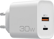 NOD E-WALL AC30 UNIVERSAL ΦΟΡΤΙΣΤΉς USB-A QC3.0 & USB-C PD3.0 30W WHITE