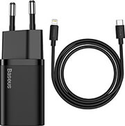 BASEUS SUPER SI QUICK CHARGER 1C 20W + CABLE TYPE-C TO LIGHTNING IPHONE IPAD 1M BLACK
