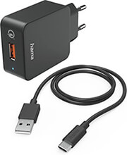 HAMA 201625 FAST CHARGER WITH USB-C CHARGING CABLE, QUALCOMM 19.5 W, 1.5 M, BLACK