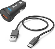 HAMA 201615 CAR FAST CHARGER WITH USB-C CHARGING CABLE, QC, 19.5 W, 1.5 M, BLACK