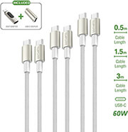 4SMARTS TYPE-C TO TYPE-C CABLES PREMIUMCORD 60W SET OF 3 PIECES 0.5M+1.5M+3M + DIGITAL ADAPTER