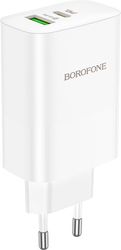 BOROFONE BN10 WALL CHARGER 65W 5A 1X USB-A + 1X TYPE-C WHITE