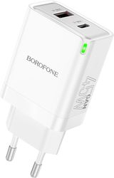 BOROFONE BN16 TOUGH WALL CHARGER 45W 3A 1X USB-A + 1X TYPE-C WHITE